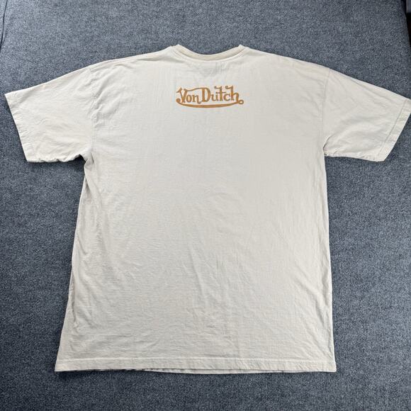 Von Dutch Originals T Shirt Huge Spell Out Logo Puffy Print Brown Beige Mens 3XL - Picture 3 of 8